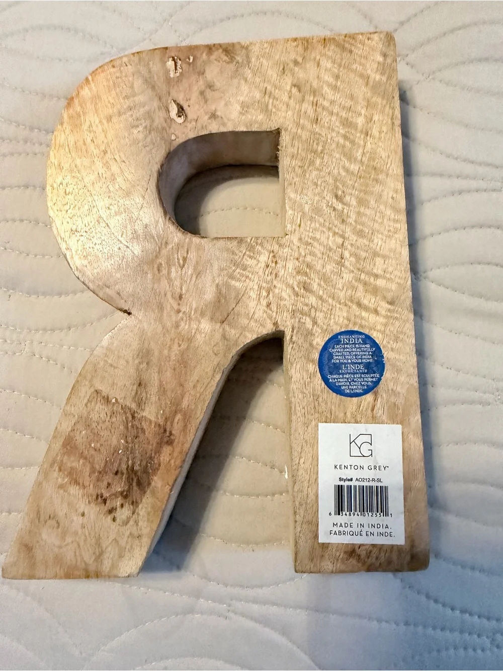 🌸Kenton Gret Rustic Wooden 'R' Wall Letter with Silver Embossed Accents